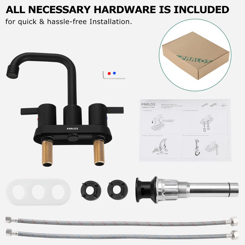 PARLOS 2-Handle Matte Black Bathroom Faucet for Lavatory with Pop-up Sink Drain and Faucet Supply Lines, 1431604 - Image 4